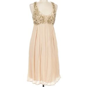 Anthropologie Cream and Gold Embellished Midi Dress